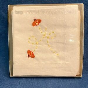 Lady Bug Embroidered Cocktail Napkins - Set of 4 by tag - New Old Stock 2006